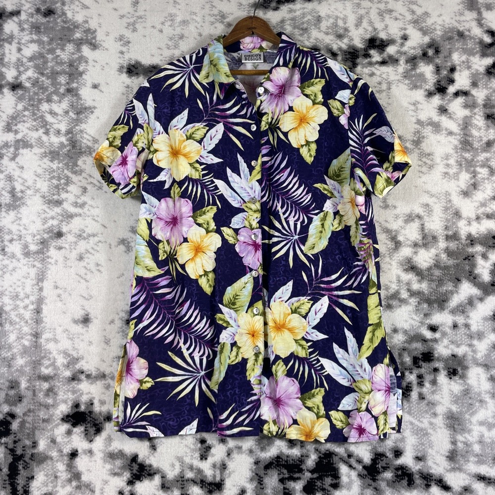 Chicos Designs Shirt Womens Size Large (2) Floral Button Up‎ Beach Vacation
